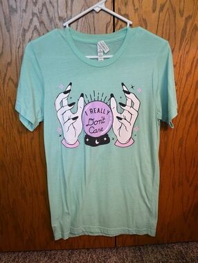 Casual Mint Graphic Tee - "I Really Don't Care"